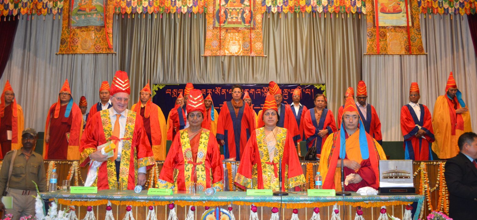 Smt. Meira Kumar and Prof. Robert Thurman receiving the Vakpati award